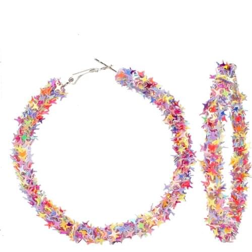 65MM Big Hoop Earring Fashion Women Pink Five-Pointed Star Round Circle Hoop Earrings Girls Statement Korean Jewelry