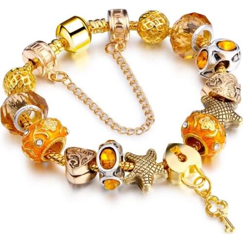 Pandora-style European beads gold-plated Austrian crystal beaded bracelet European and American fashion ladies pandola bracelet