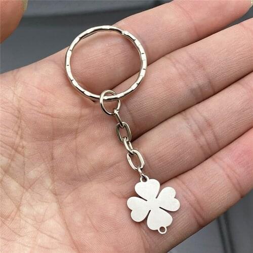 Stainless steel lucky Clover Key Chain Gifts mIX types Zinc Design Key Split Ring shiny Heart Cross Keychains Diy Jewelry Make