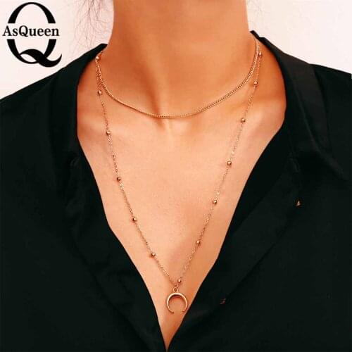 Bead chain moon pendant necklace fashion jewelry bijoux femme