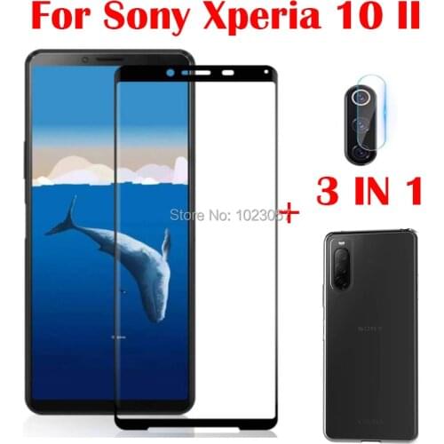 3-in-1 Case + Camera Tempered Glass On For Sony Xperia 10 II Screen Protector Glass For Sony Xperia 10 II 2.5D Glass
