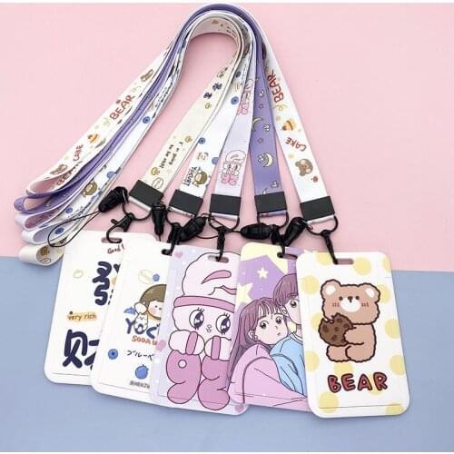 Cute Cartoon Student Meal Card Holder ID Card Campus Badge ID Holder Lanyard Access Control Subway Bus Card Protective Cover