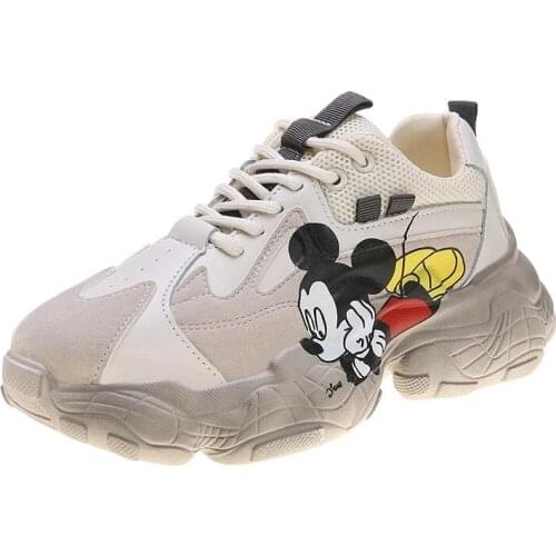 Disney children shoes Mickey Mouse Minnie boys and girls new breathable ins casual thick-soled breathable sneakers for kids