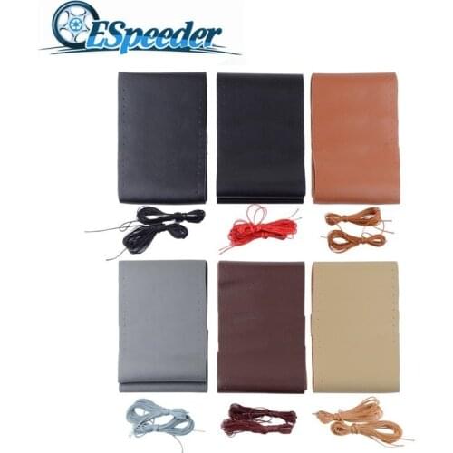 ESPEEDER Car Steering Wheel Cover Genuine Leather Cowhide Braid With Needles Thread Interior Accessory Fit 38cm Steering Wheel