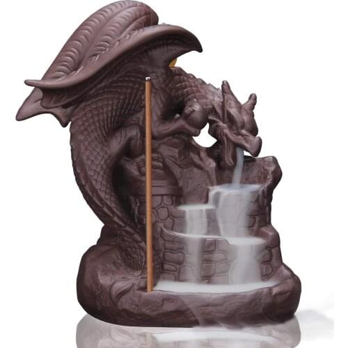 Fly Dragon Backflow Incense Burner with 10Pcs Cones, Waterfall Incense Holders Home Decor Gift Decorations Statue Ornaments