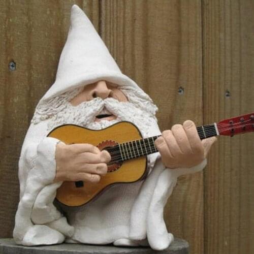 Playing Guitar Wizard Gnome Dwarf Statue Garden Sculpture Resin Indoor Outdoor Art Tree Decoration
