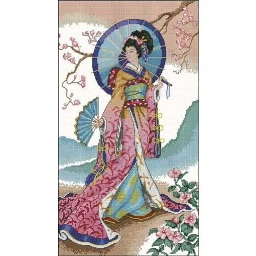 Orient Japanese Woman Lady Girl Top Quality Embroidery Needlework 14CT Unprinted Cross Stitch Kits DIY Art Handmade Home Decor