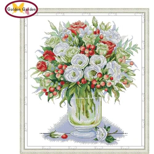 GG White Rose&Red Rose Stamped Cross Stitch Painting Embroidery Set Joy Sunday 14CT 11CT Count Cross Stitch Kits for Home Decor