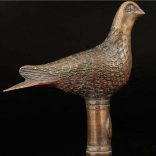 Collect Pure Copper Brass Grandpa Good Lucky Dove Asian Old Hand Bronze Cane Walking Stick Head Handle Decoration
