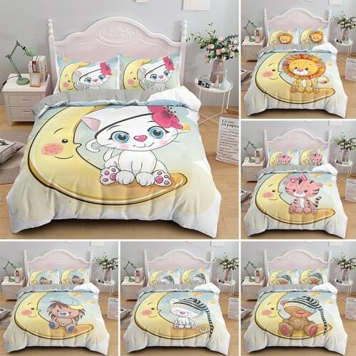 Cartoon Lovely Animal Bedding Set Single King Duvet Cover Sets With Pillowcase 2/3 Pieces Bedclothes For Kids Adult