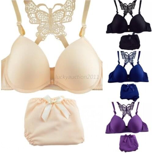 Womens Intimates Bra Set Underwear Set Lace Women Bras Ladys Sexy Deep V Lace Brassiere Butterfly back Lingerie Purple Beige