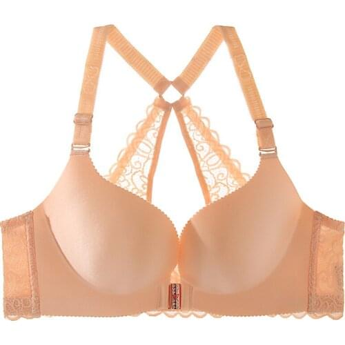 Front Closure Back Beauty Bra WireFree Y-stype Lace Bra Thin Seamless 3/4 Cup One -Piece Bra Wireless Seamless Front Closure Bra