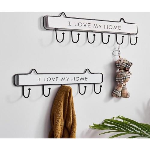 Solid Wood Creative Wrought Iron Coat Hook Door Key Restaurant Porch Kitchen Wall Decoration Hook-Free Perforated Row Hook