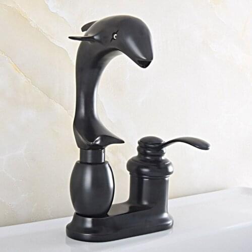 Black Oil Rubbed Brass Dolphin Shape Two Holes Basin Kitchen Bathroom Vanity Sink 4" Centerset Lavatory Faucet Mixer Tap asf830