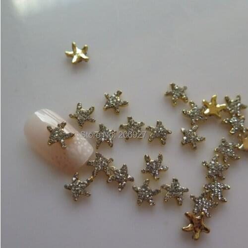 MD-762 10pcs Fancy Rhinestone Gold Starfish Deco Metal Charms Metal Deco Charms Nail Art