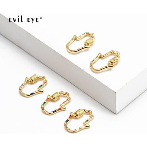 Evil Eye Rainbow Zircon Fatima Hamsa Hand Pendant Gold Color Copper Pendant for Necklace Jewelry Making Accessories BE157