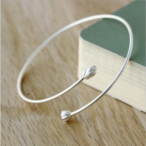 Fashion 925 Sterling Silver Lotus Pom Flower Classic Explosion Open Bracelets for Women Girls Bangle Accessories Gifts SB090