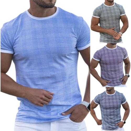Men T-shirt Plaid Quick Dry Summer Short Sleeve O Neck Top Casual Summer Male Pullover Top Tee Streetwear Plus Size футболка