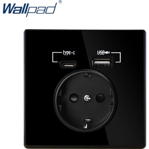 Type C USB Port Wall Fast Express Charger Adapter Black Acrylic Panel EU German Socket Plug Power Outlet Smart Home 5V 2100MA