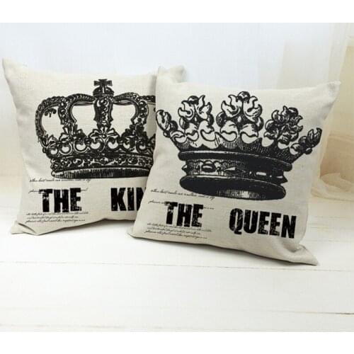 Cotton Linen Cushion Cover Letters The Queen King Pillowcase Decorative Throw Pillows Case Home Car Decor Free Shipping Cojines