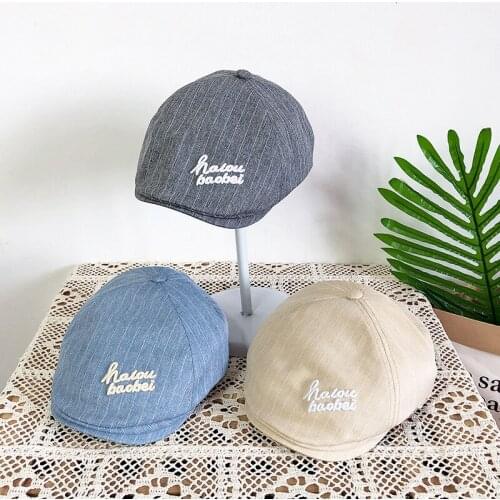 New Kids Berets Hat Casual Embroidered Letter Newsboy Hat For Boys Girls Striped Baby Party Gentleman Hats Unisex Bonnets 1-5Y