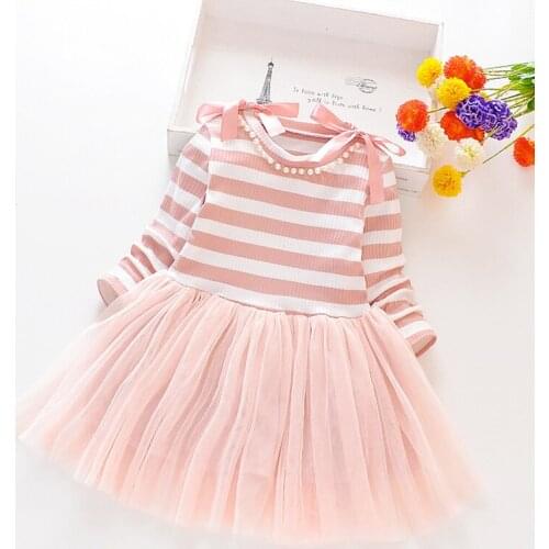 New Autumn Girls Casual Striped Dress Girl Kids Bowtie Ribbon Costumes Sweet Party Outfits Children Clothing 2 6YChristmas