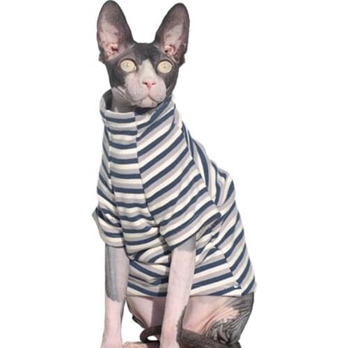 Pet Clothes Sphinx Hairless Cats Dogs dwarf Cats Stripe Velvet Warm Stretch Bottoming Shirt cat costume pet
