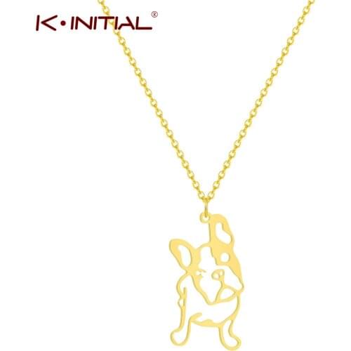 Kinitial Pug Dog French Bulldog Necklaces Women Stainless Steel French Bulldog Pendant Necklace Jewelry Dog Pet Lover Gift