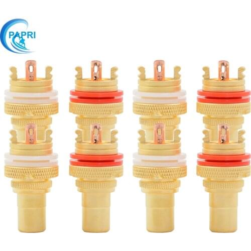PAPRI Pure Brass Female Jack Gold Plated RCA Connector Signal Socket Lotus Seat Audio Tube Amplifier