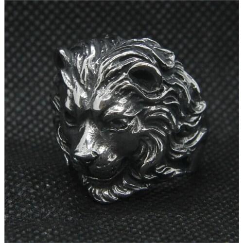 Drop Ship 7-13 Animal Lion Ring 316L Stainless Steel Mens Punk Fashion Lion Head Ring