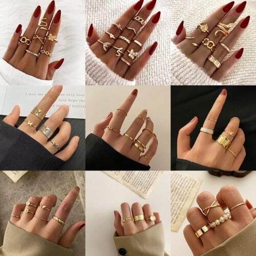 Luxury Zircon Gold Opening Ring Sets For Man Woman New Fashion Gothic Finger Jewelry Wedding Party Girls Punk Gold Ring Gifts