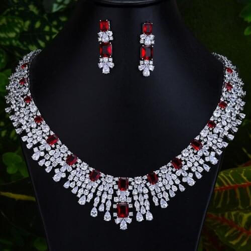 KellyBola Best Quality Shiny Crystal Full Cubic Zircon Earrings and Necklaces Bridal Jewelry Set Wedding Accessories Newest