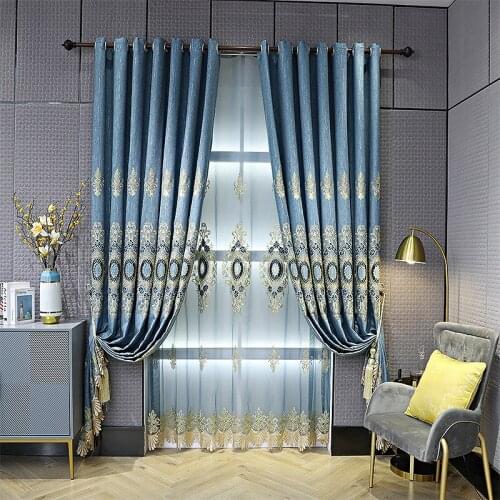 European-style Modern Minimalist Light Luxury Heavy Chenille Embroidered Curtains Curtains for Living Dining Room Bedroom Study