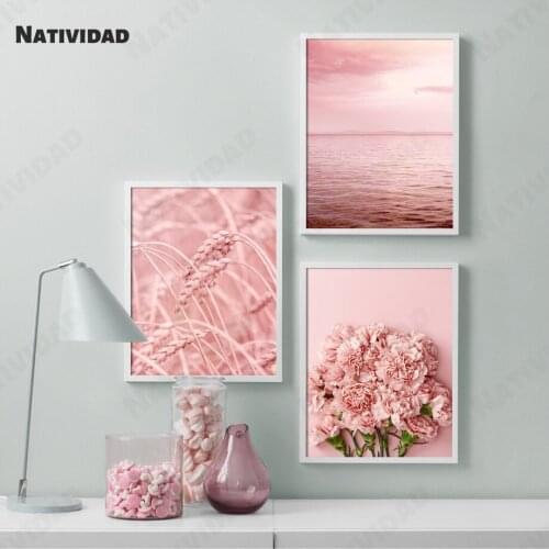 Nordic Pink Flowers Series Korean Simple and Gentle Style Girl Living Room Room Decoration Painting Art Wall Posters Wall Art