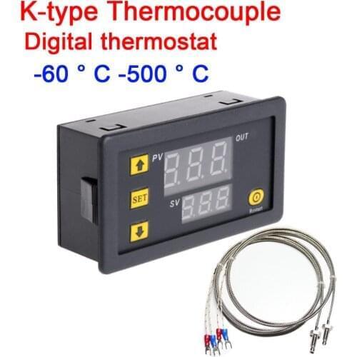 K-type thermocouple -60℃~+500℃ High temperature digital LED thermostat temp Control switch LED display controller DC 5V 12V 24V