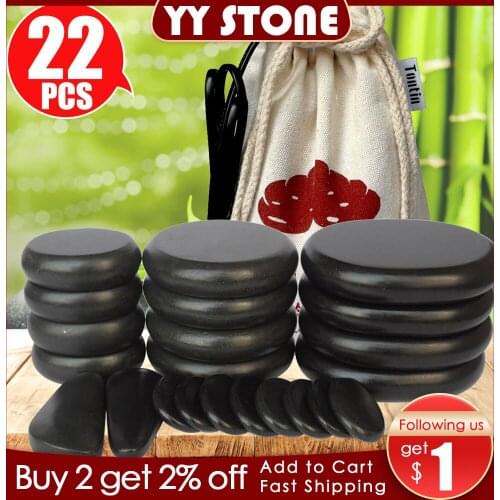 Tontin 22pcs/set Hot Stone Massage Set Heater Relieve Stress Back Pain Health Care Acupressure Lava Basalt Stones for Healthcare