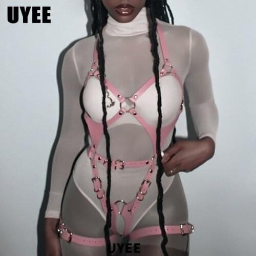 UYEE Gothic Harness Woman Full Body Lingerie Bondage PU Leather Belt Sexy Chest Thigh Garter Underwear Harness Club Exotic Strap