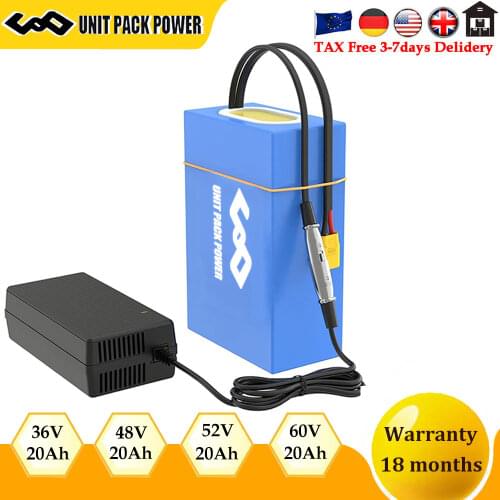 48V PVC Ebike Battery 52V 20Ah 36V 60V 18650 Bateria Pack for Electric Bicycle Scooter Bafang 1800W 1500W 1000W 500W Motor