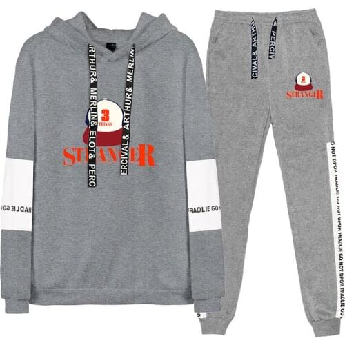High Quality Fashionable Gray Stranger things Hoodies Sweatpants Men/Women kpop Autumn Funny Stranger things Mens Sets Top