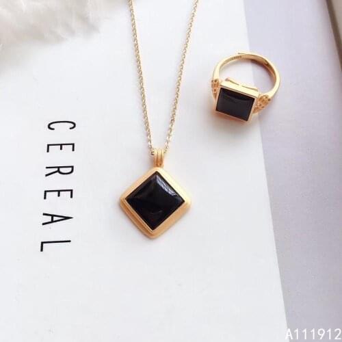 KJJEAXCMY fine jewelry natural ink jade 925 sterling silver women gemstone pendant necklace ring set support test luxury