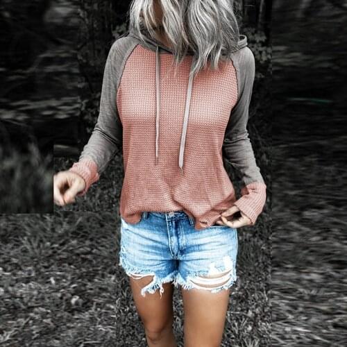 2021 Autumn Winter Patchwork Hoodie Sweatshirt Women Loose Knitted Hooded Top Pullover New Long Sleeve Streetwear Hoodies Jumper