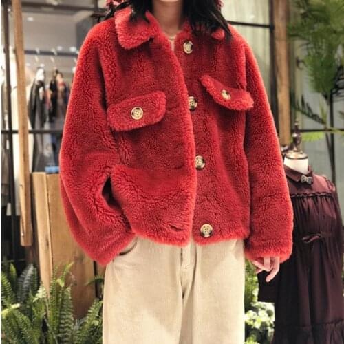 Womens Autumn And Winter New Faux Fur Coats Sheep Sheared Granule Coats Female Short Jackets Loose Warm Coats 4 Colors D451