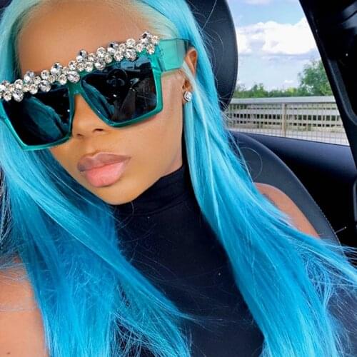 Oversized Square Diamond Sunglasses Women 2021 Luxury Brand Pink Blue eyeglasses Ladies One Piece Punk Gafas Shades For women