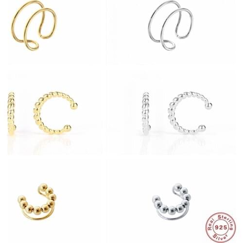 100% 925 Sterling Silver Earcuff Minimalist Ear Clip Earrings For Women Men Korean INS No Pierced Cartilage Earring Fine Jewerly