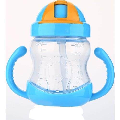 280ml Baby Bottle Drinking Straw Milk Fruit Juice Water Feeding Kids Infant Silicone Milk Nibbler Safe Drink Bottle Handle Spout