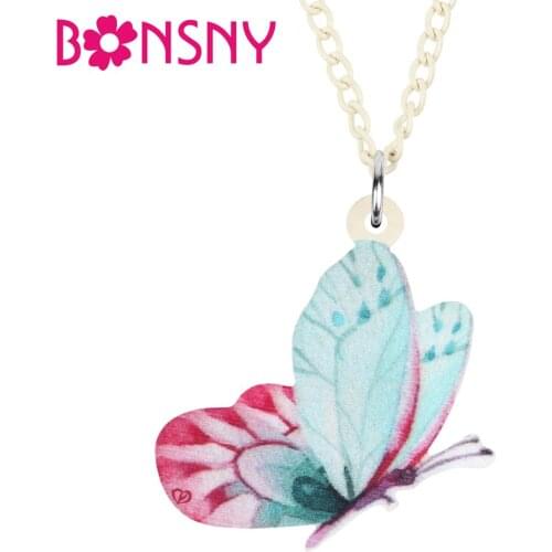 Bonsny Acrylic Cute Floral Butterfly Necklace Chain Insect Animal Pendant Jewelry For Women Girls Friends Gift Charms Decoration