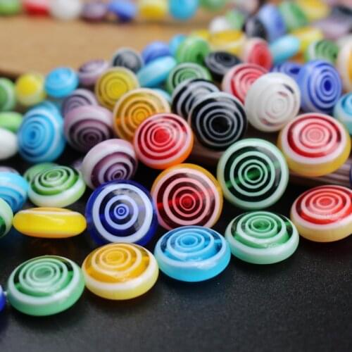 40cm 6 8 10 12mm Lampwork Glass Beads With White Circles loose beads Round Flat Mix colors Colorful Beads for jewelry making