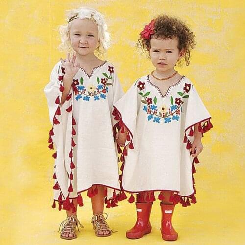 Children Beach Towel Hooded Cloak Baby Girls Toddler Tassel Linen Kimono Beach Cover Up Kaftan Outfits Swimming Bath Towel #727