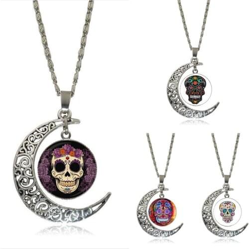 EJ Glaze For Child Necklace Fashion Long Chain With Crescent Shaped Necklace Jewelry Mexico Sugar Skull