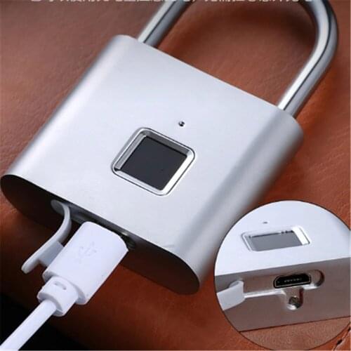 Electronic Thumbprint Padlock USB Rechargeable Fingerprint Padlock Smart Password Door Lock Office Safety Keyless Drawer Lock